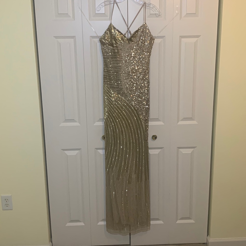 Amarra Long Gold Sequined Dress; Size 6